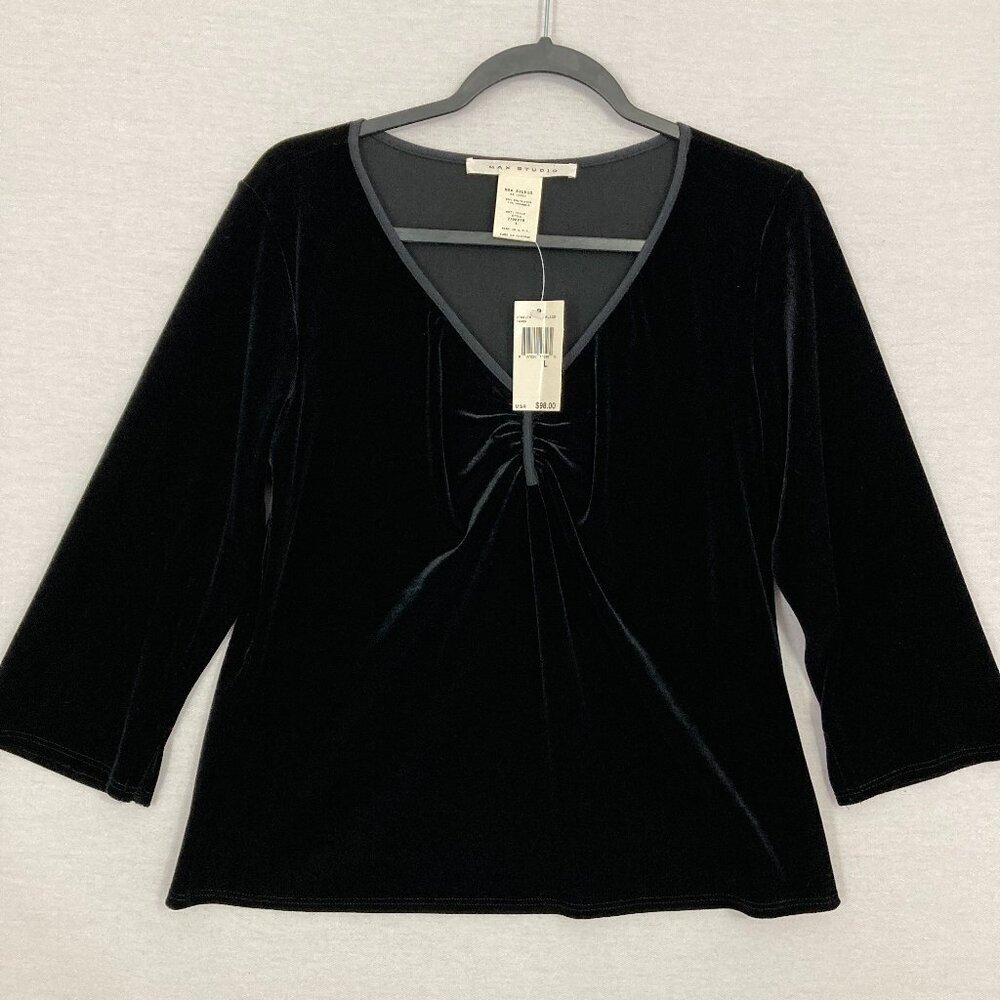 NWT Vintage‎ Max Studio V Neck Velvet Stretch Whimsigoth Y2K Top Large